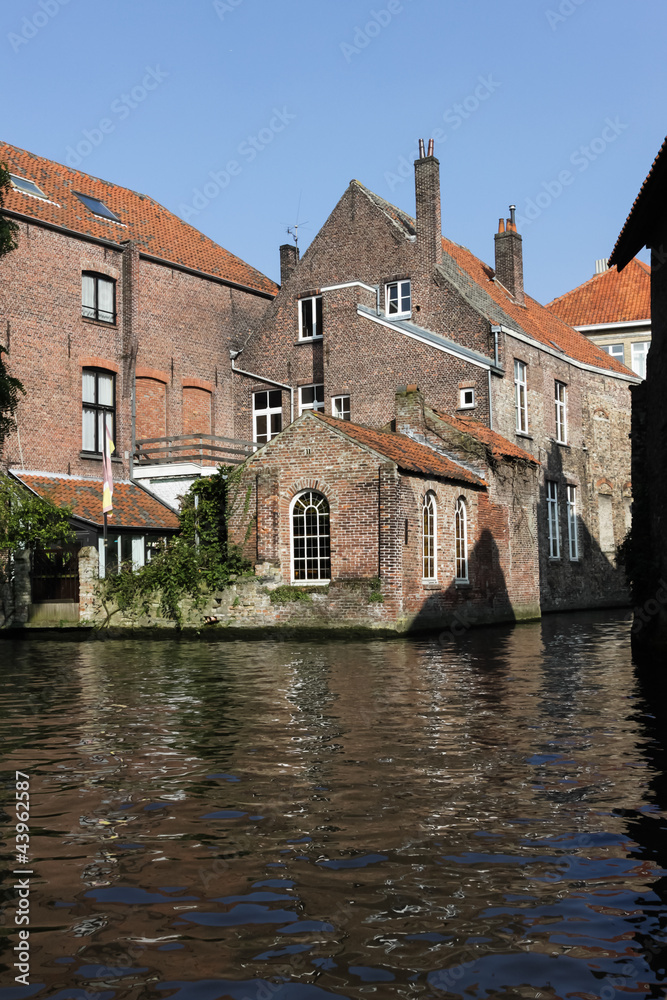 View from the water canal in Brugge, Belgium