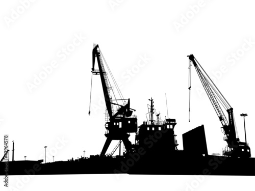 Silhouettes of port constructions