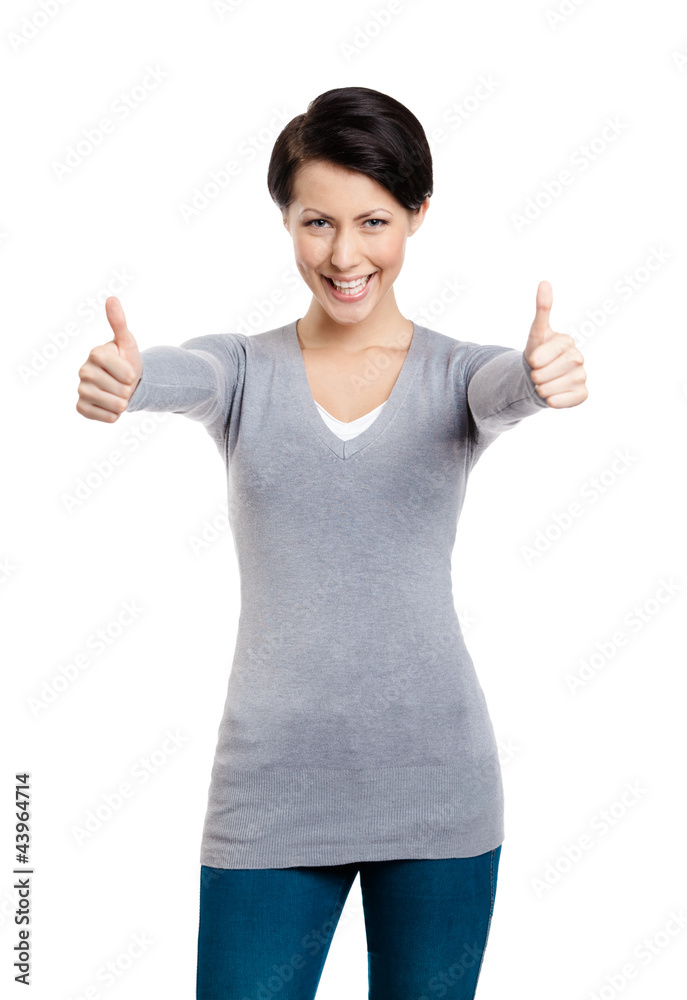 Pretty girl thumbs up, isolated on white Pretty girl thumbs up, isolated on white