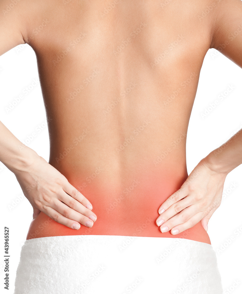 Naklejka premium Inflamed back, isolated, white background