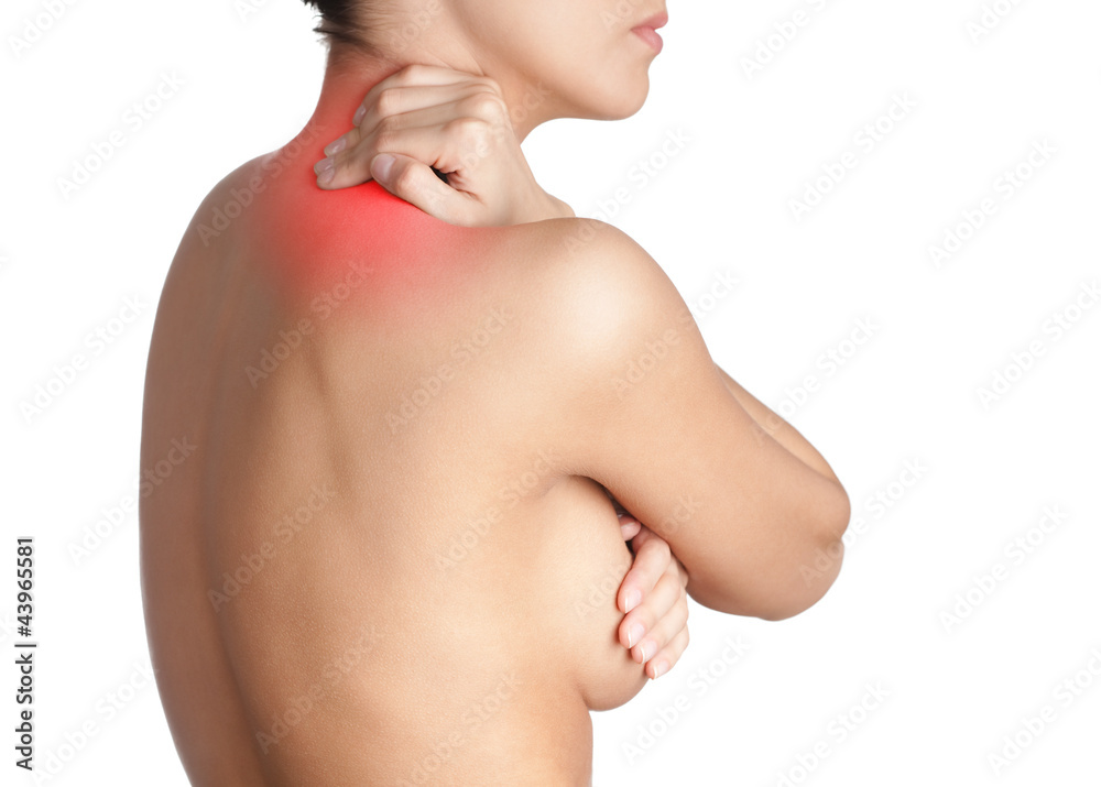 Naklejka premium Neck ache, isolated, white background