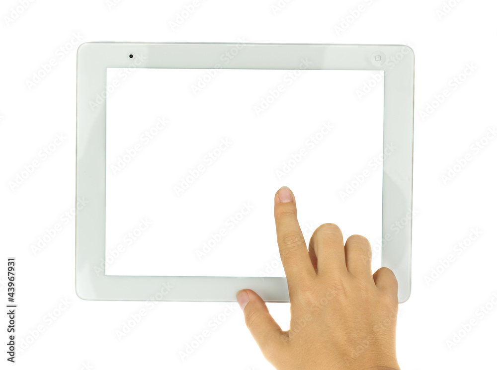 hands pointing at modern tablet PC hands pointing at modern tablet PC