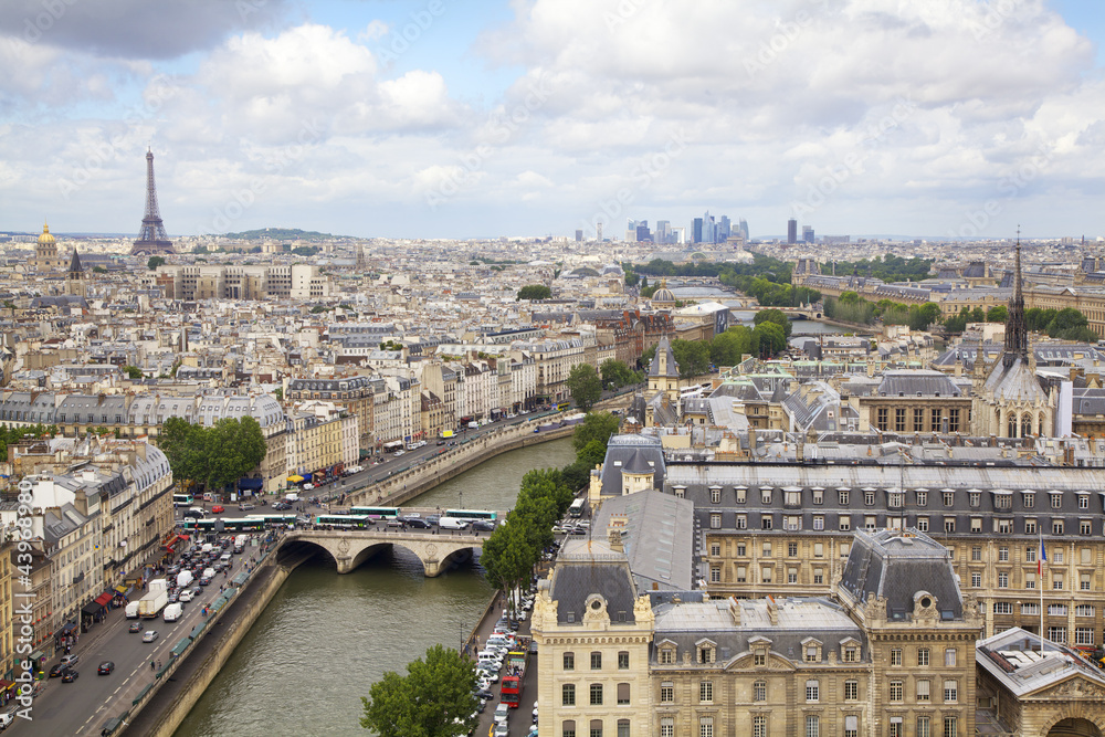Paris skyline and Seine River, France