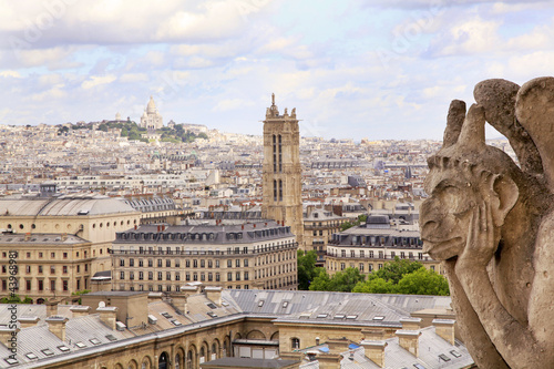 Foto The famous Chimera overlooking Paris skyline