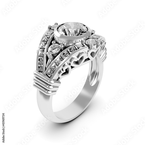 Fototapeta Naklejka Na Ścianę i Meble -  Wedding silver diamond ring isolated on white background