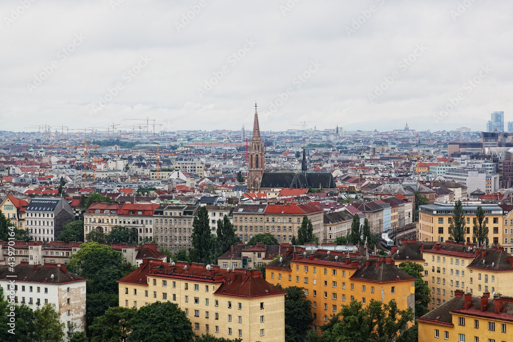 View of Vienna from big wheel height in park Prater