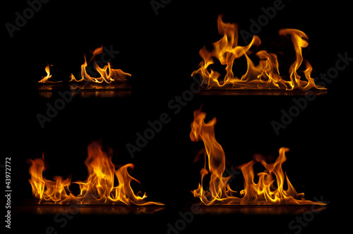 Fire flames isolated on a black background collection