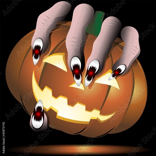 Halloween Scary Hand with Pumpkin-Mano con Zucca-Vector