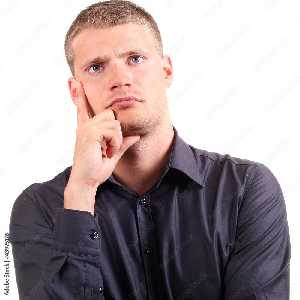 portrait of young man thinking portrait of young man thinking