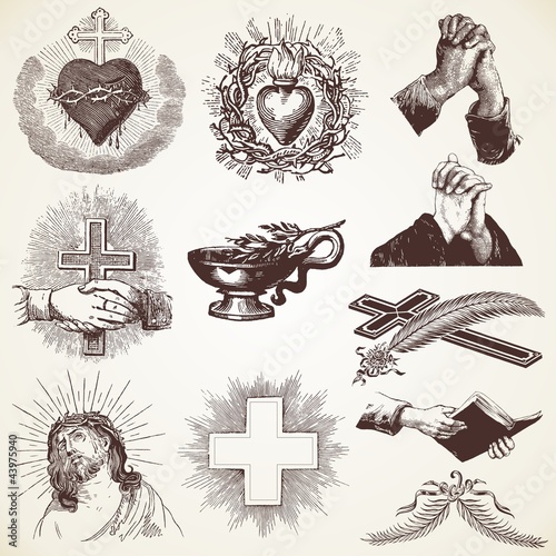 Vintage Religious Vector Pack illustrations, praying hands