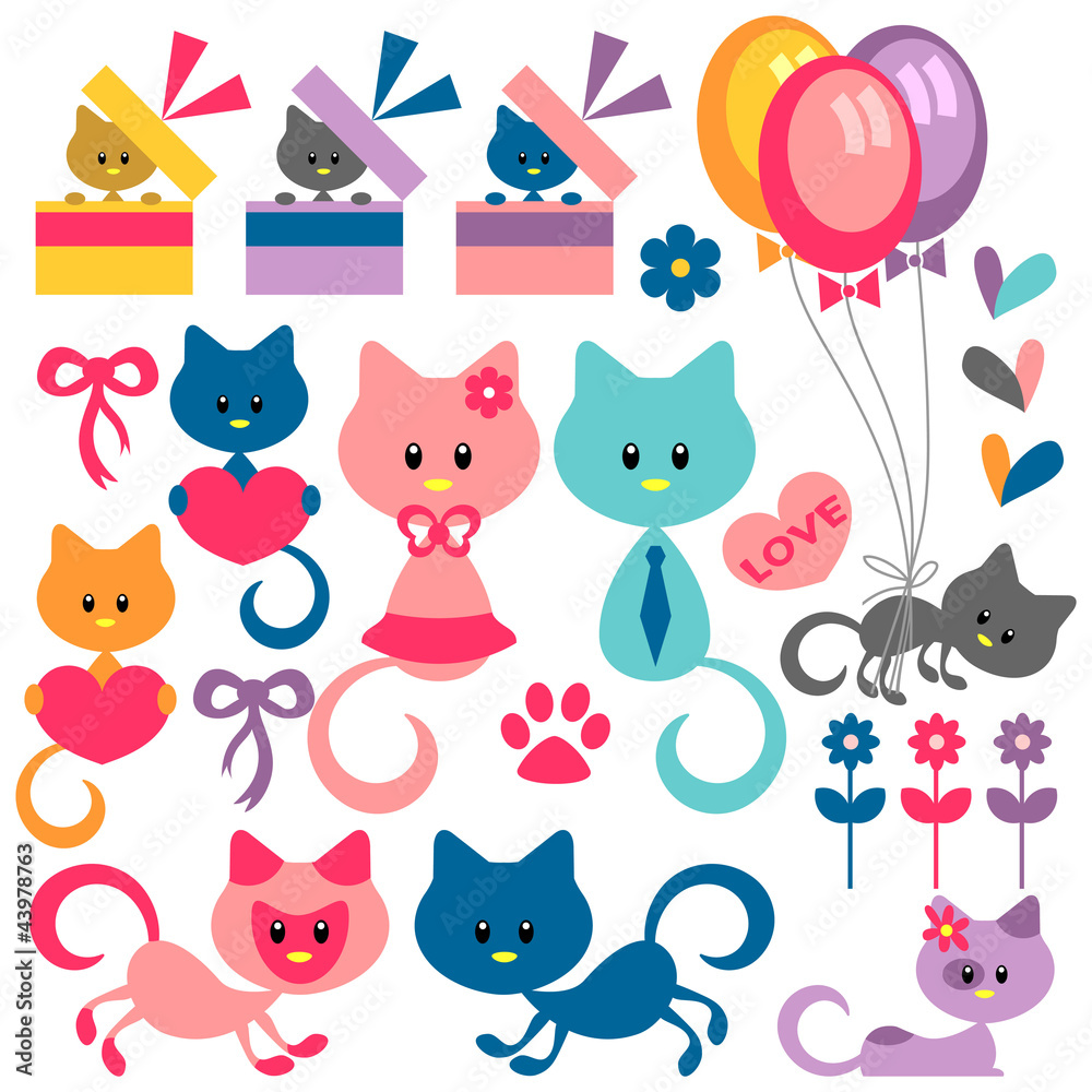 Colorful set of cute baby kittens