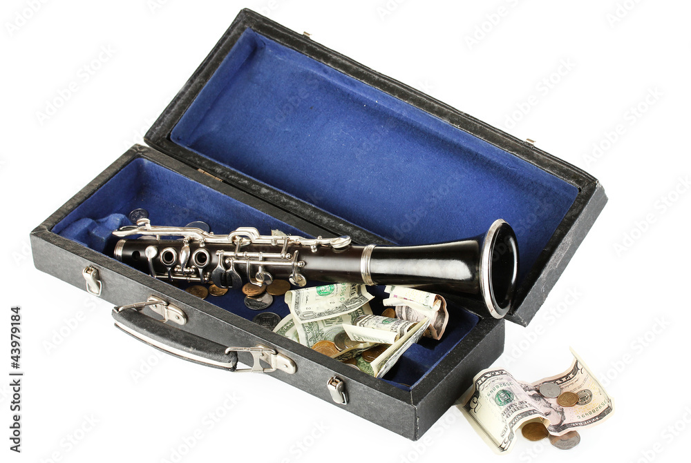 musical instrument with money isolated on white musical instrument with money isolated on white