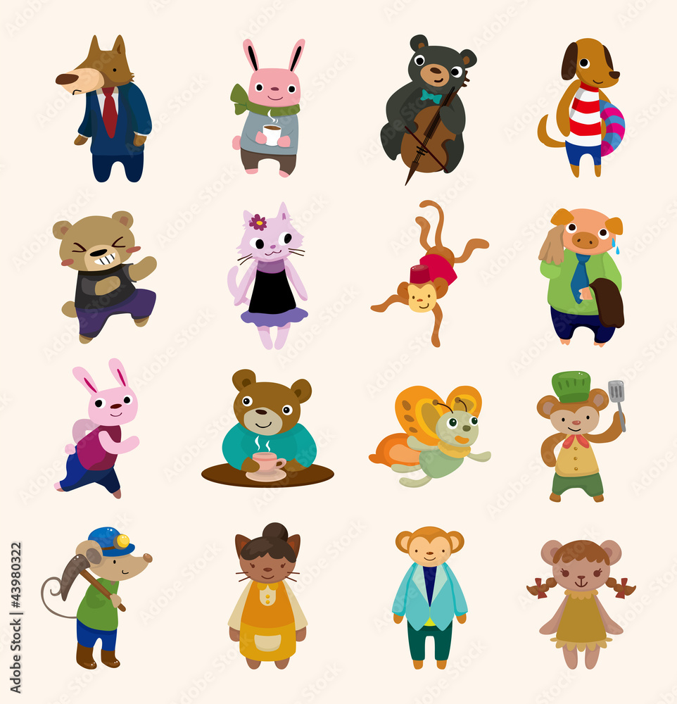 Obraz premium 16 cute animal icons set