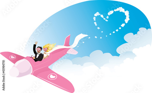 Newlyweds on airplane