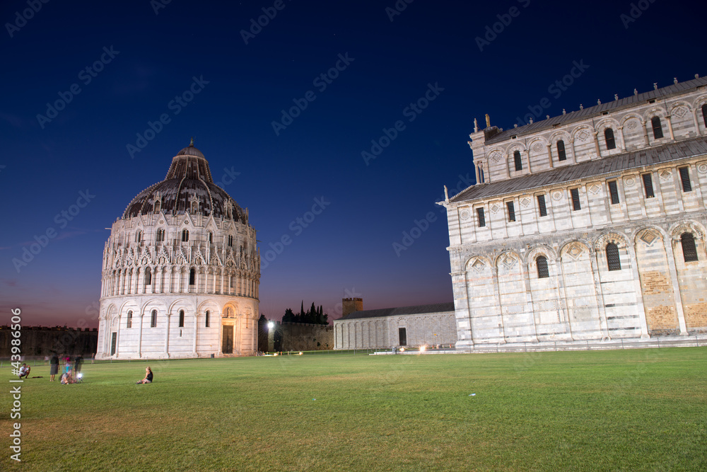 Baptistery in Pisa, night view of Miracles Square