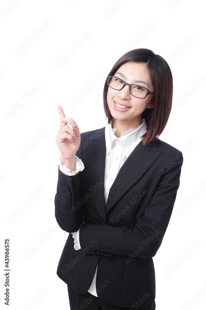 business woman pointing at something in the air business woman pointing at something in the air