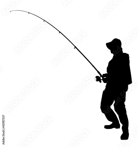 A silhouette of a fisherman holding a fishing pole