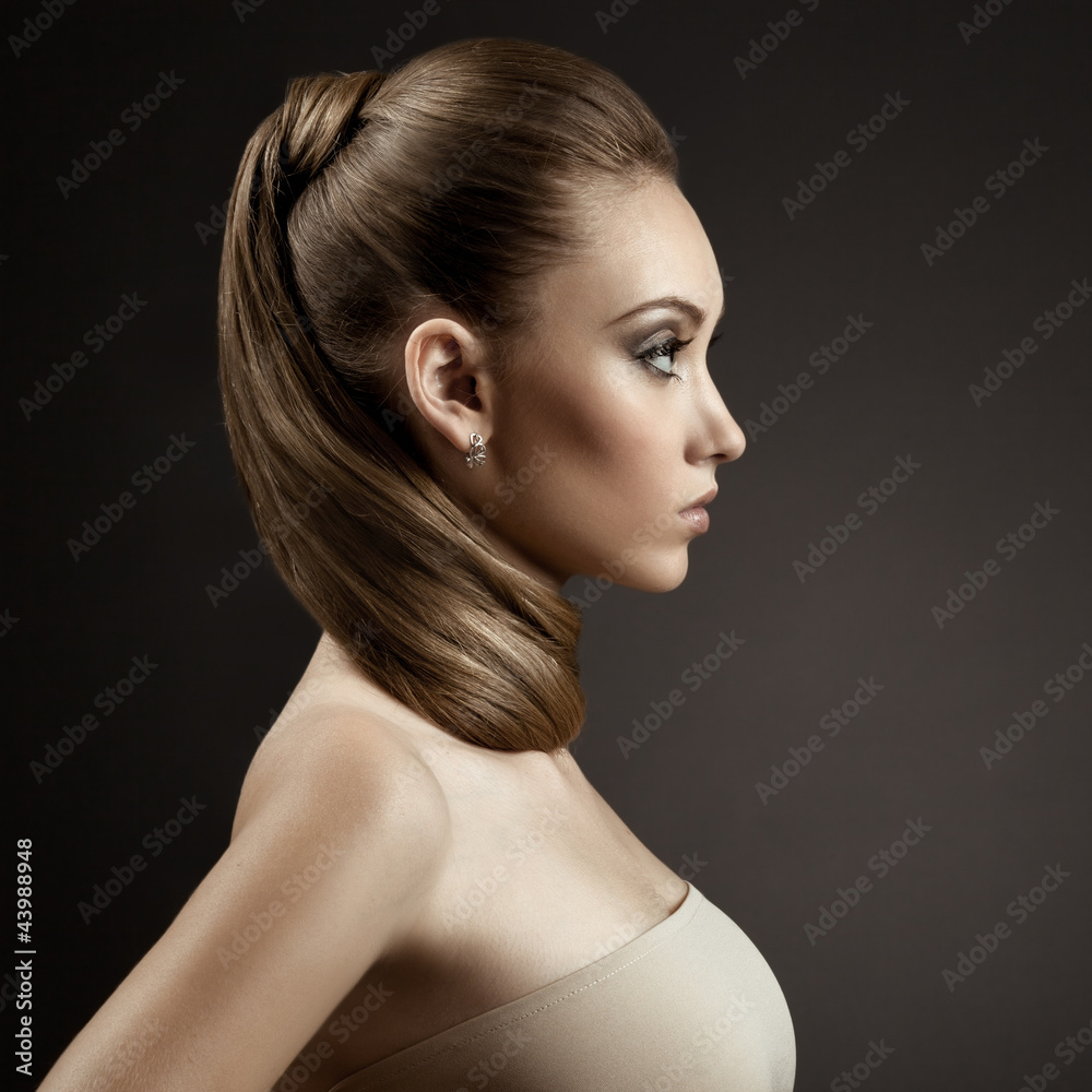 Beautiful Woman Portrait. Long Brown Hair Beautiful Woman Portrait. Long Brown Hair