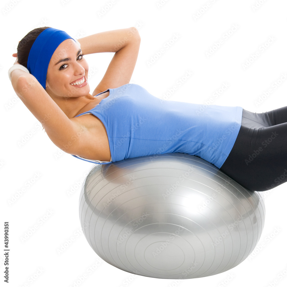 Fototapeta premium Woman with fitness ball, isolated
