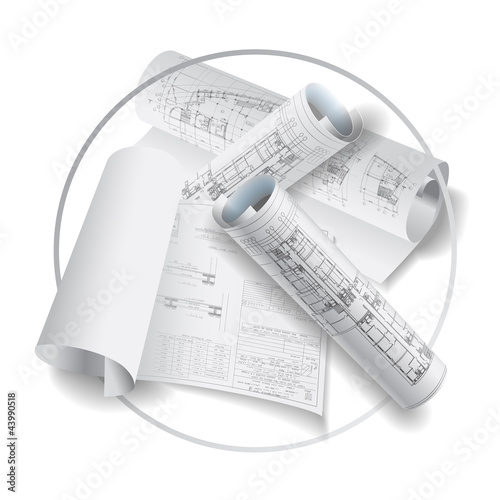 Engineering symbol with rolls of drawings