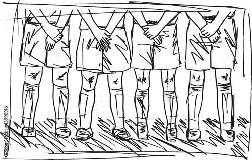 Sketch of Soccer players preparing for free kick. vector illustr