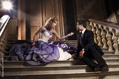 Beauty romantic young couple in misterious mansion