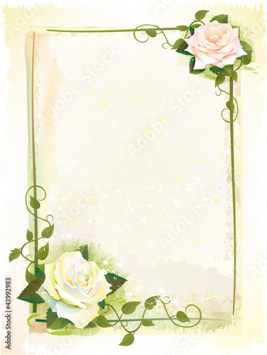 Old style  frame with roses. Imitation of watercolor painting