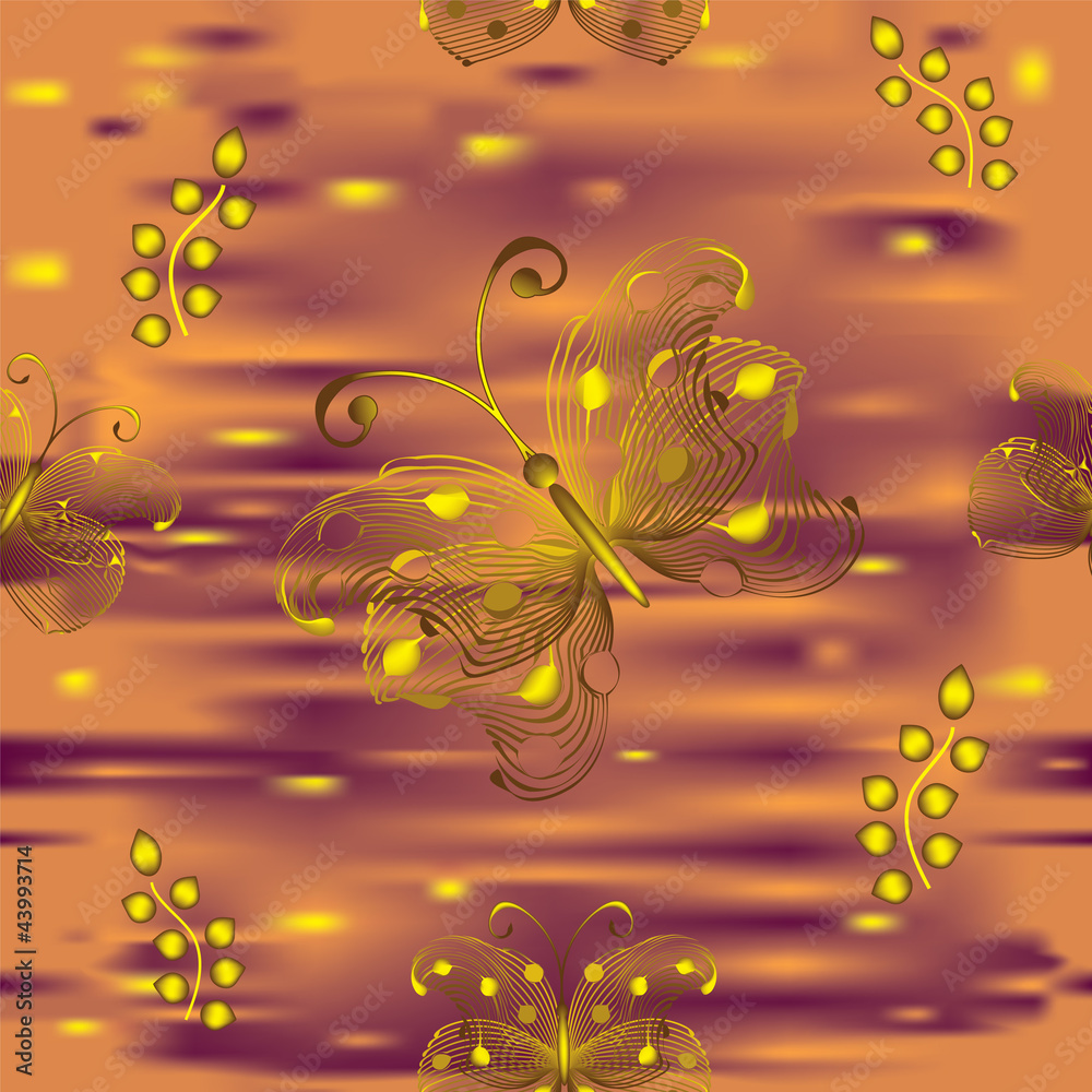 Vector seamless pattern with golden butterflies Vector seamless pattern with golden butterflies