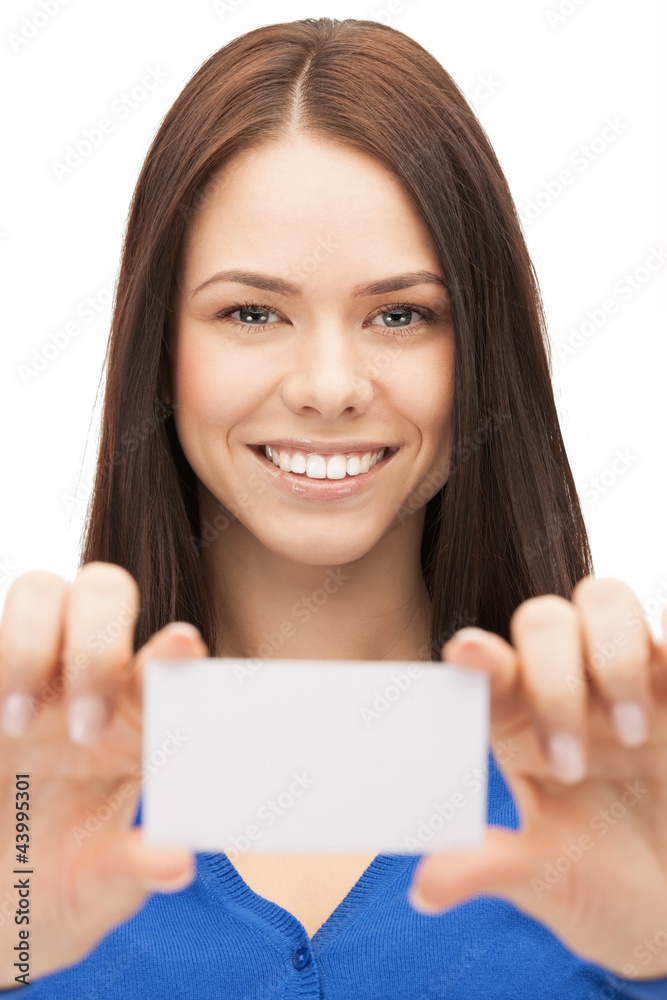 attractive businesswoman with business card attractive businesswoman with business card