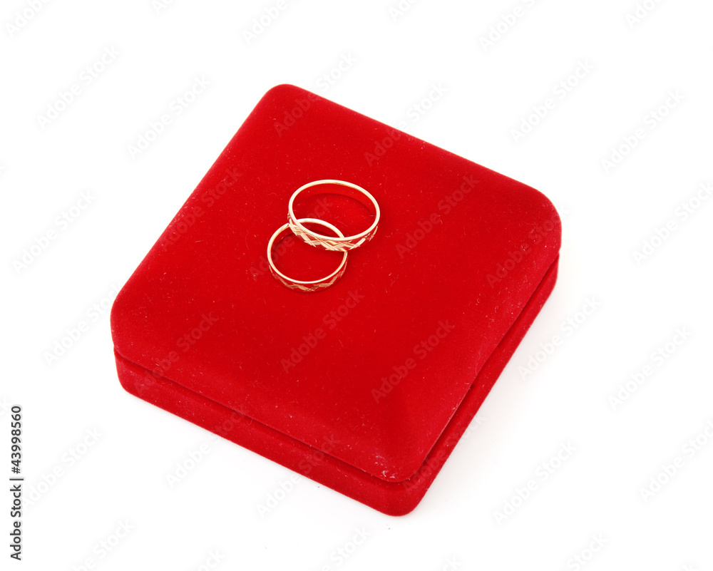 Wedding rings on red box