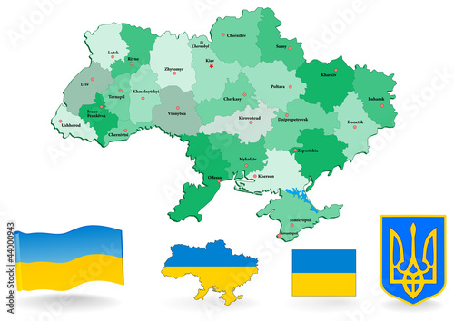 ukraine map.  Vector. Flag and Coat of arms.