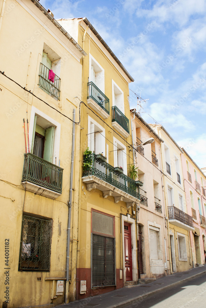 Colorful street in the city of Sete, south France