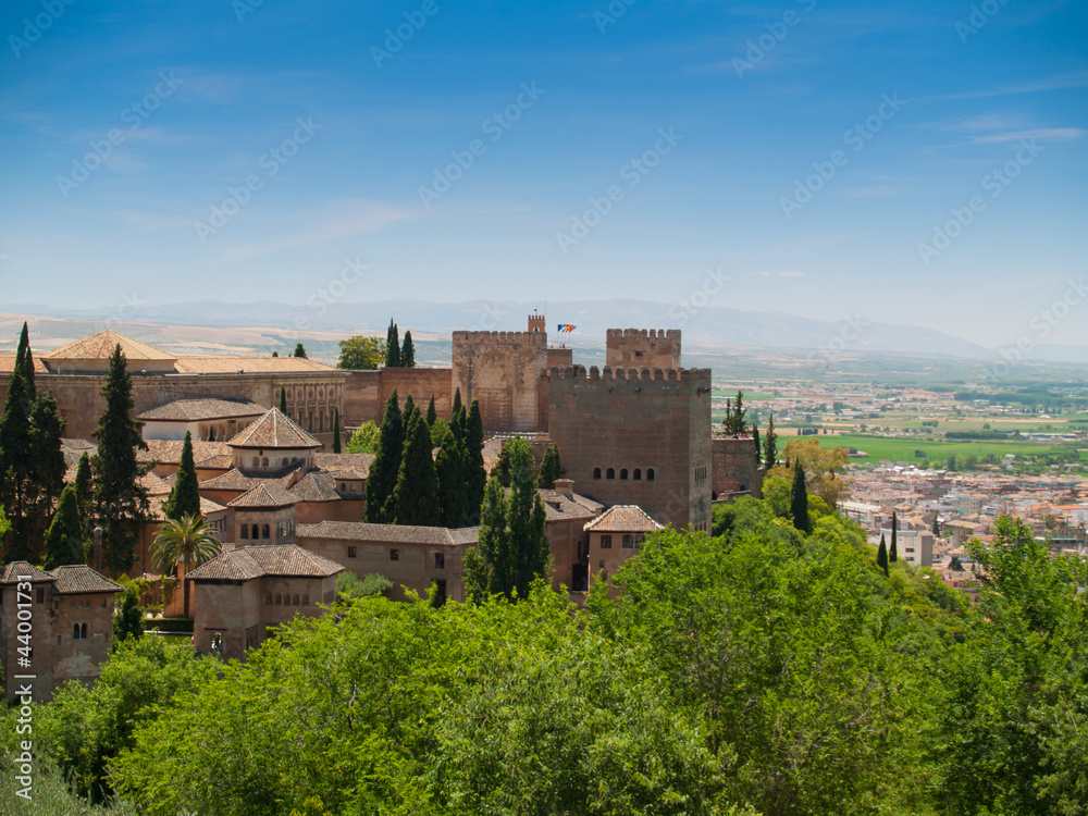 view of the Alhambra castle in Granada, Spain