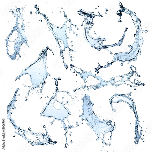 High resolution Water splashes collection over white