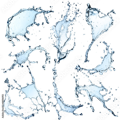 High resolution Water splashes collection over white