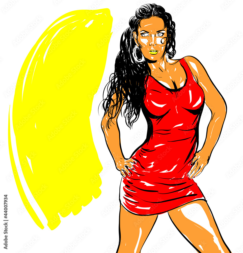 Cartoon femme robe rouge clearance