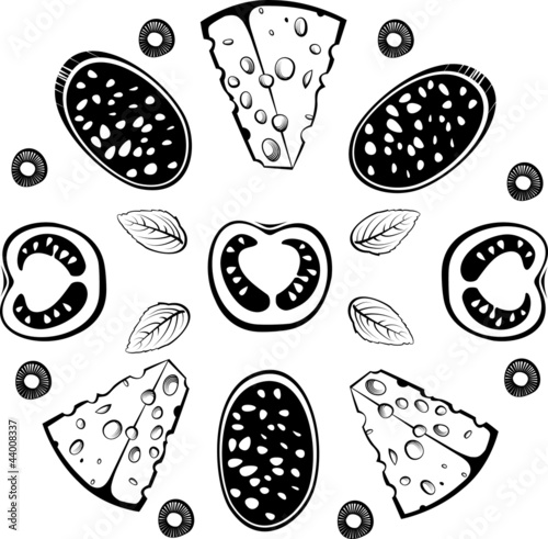 Ingredients for pizza with salami