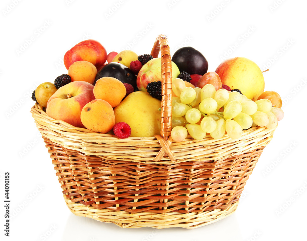 Still life of fruit in basket isolated on white Still life of fruit in basket isolated on white