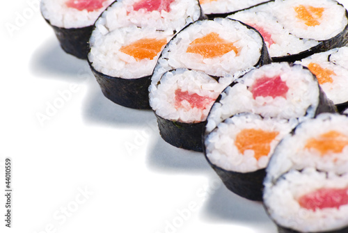 Set of rolls with a salmon and eel isolated