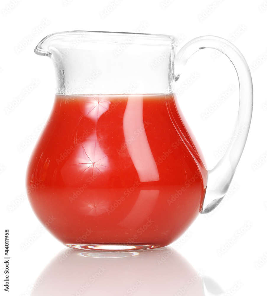 Tropical juice in glass pitcher isolated on white Tropical juice in glass pitcher isolated on white