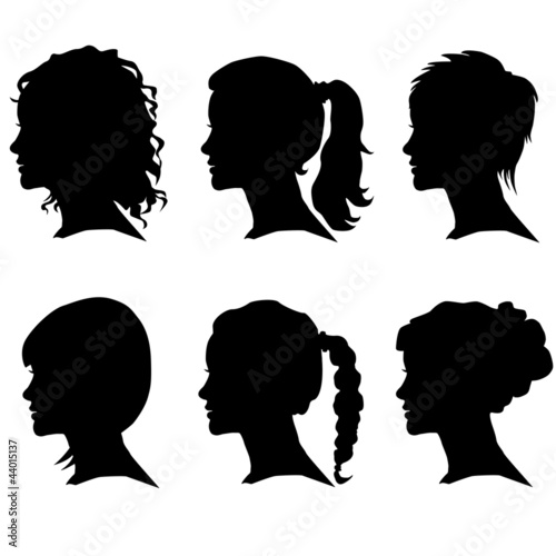 vector set of woman silhouette with hair styling