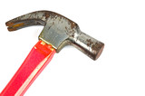 Partial view of old hammer on white background