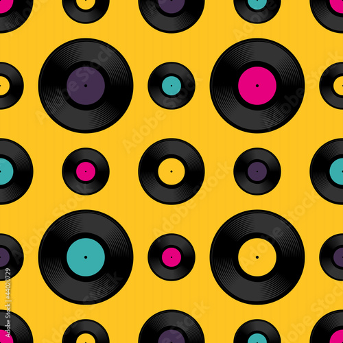 Vinyl record seamless background pattern. Vector illustration.