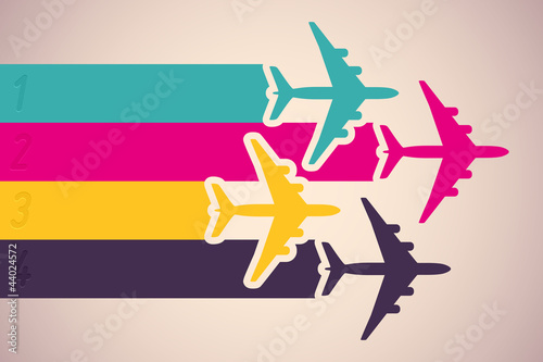Background with colorful airplanes. Vector illustration.