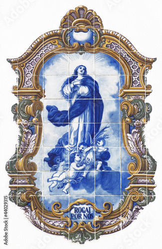 vintage tiles with angels and Holy Mary
