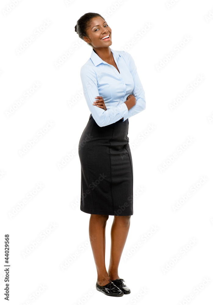 Full length African American Attractive young businesswoman whit