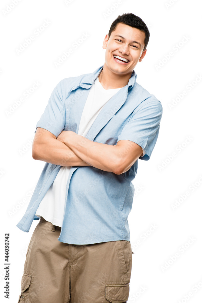 Fototapeta premium Attractive Asian man smiling on white background