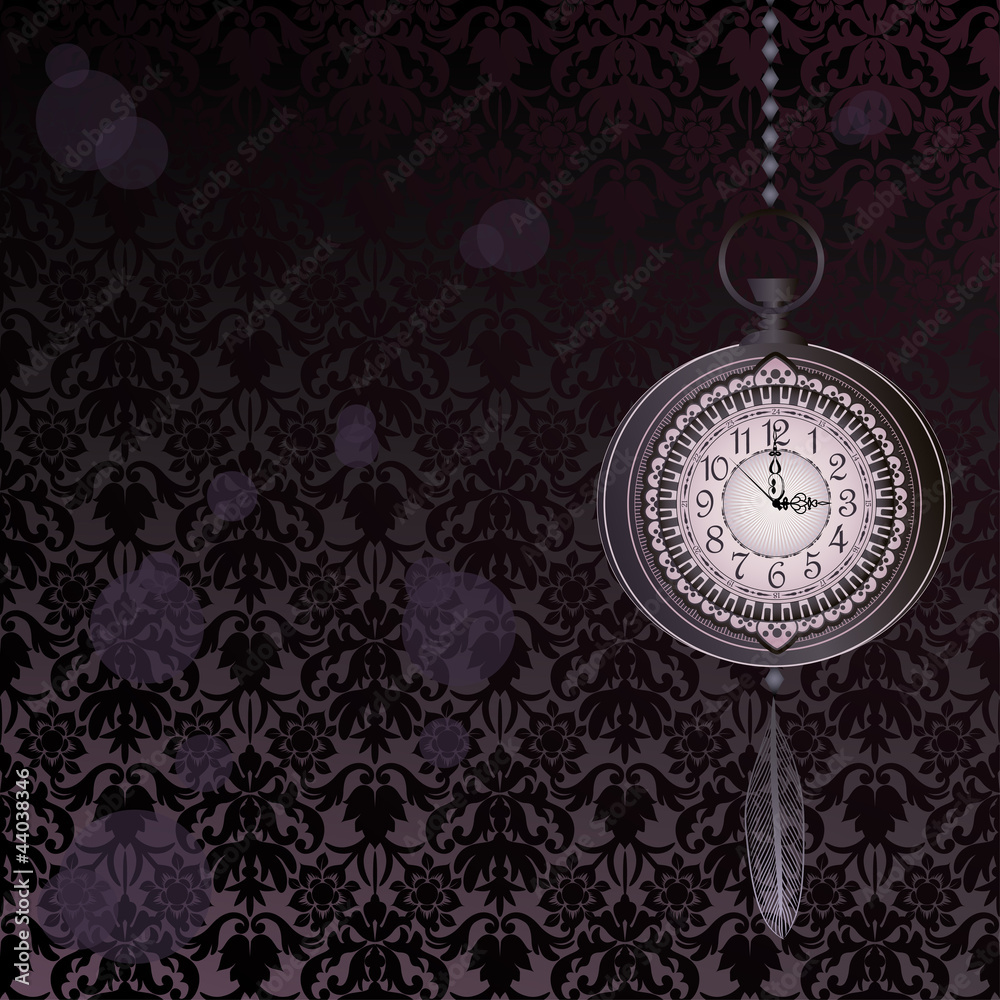 Abstract dark velvet wallpaper with pocket watches