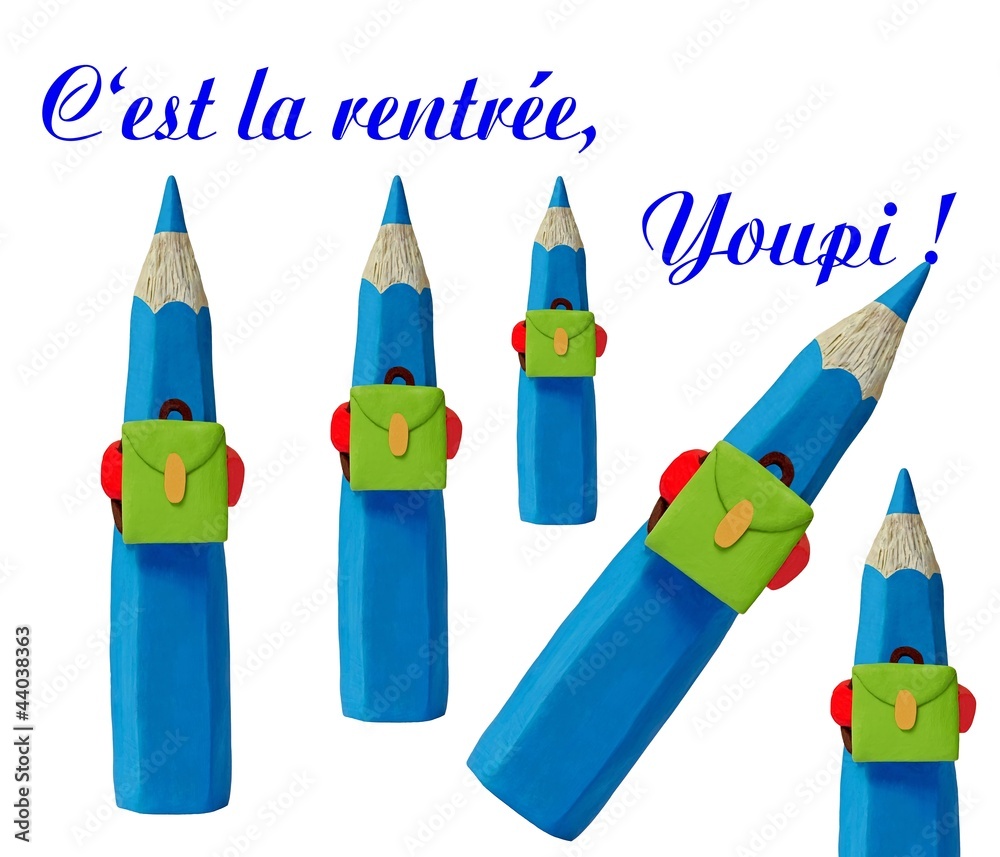 C Est La Rentree Youpi Rentree Des Classes Des Crayons Bleus Stock Photo Adobe Stock