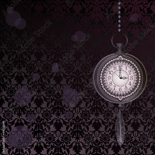Abstract dark velvet wallpaper with pocket watches